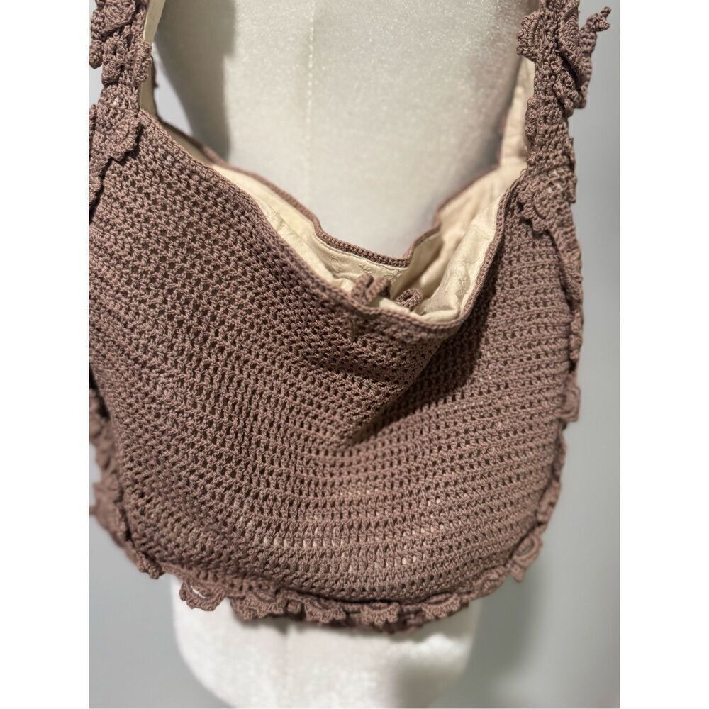 Handbag crotchet knit floral embroidered purse